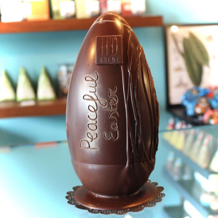 hilde devolder chocolatier easter egg peaceful easter dark chocolate 22 cm