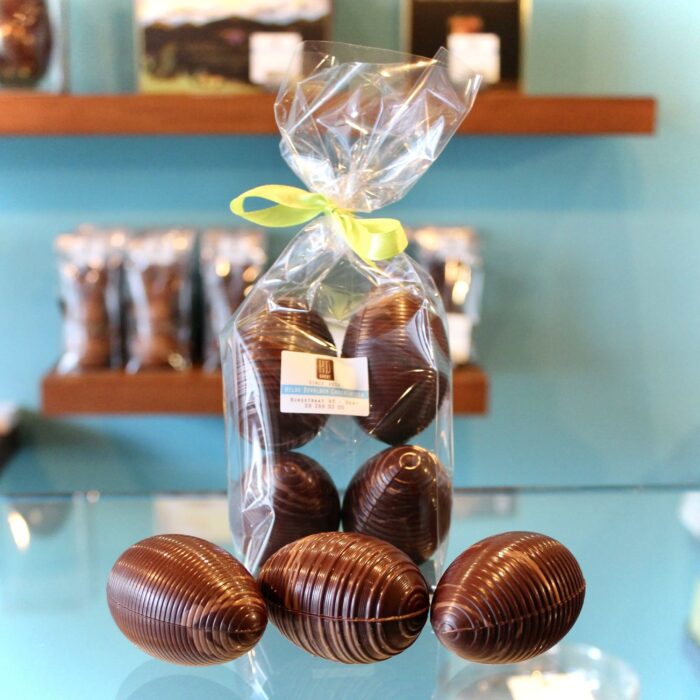 hilde devolder chocolatier 2023 ribbed easter eggs in dark chocolate